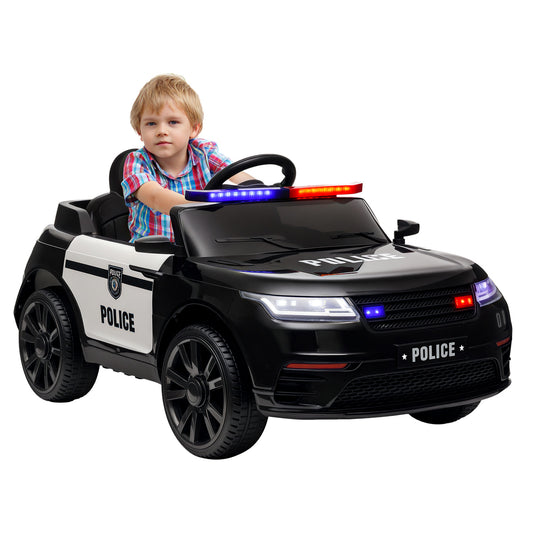 12V Kids Ride-On Police Car with Remote Control Black Gas Scooters 0