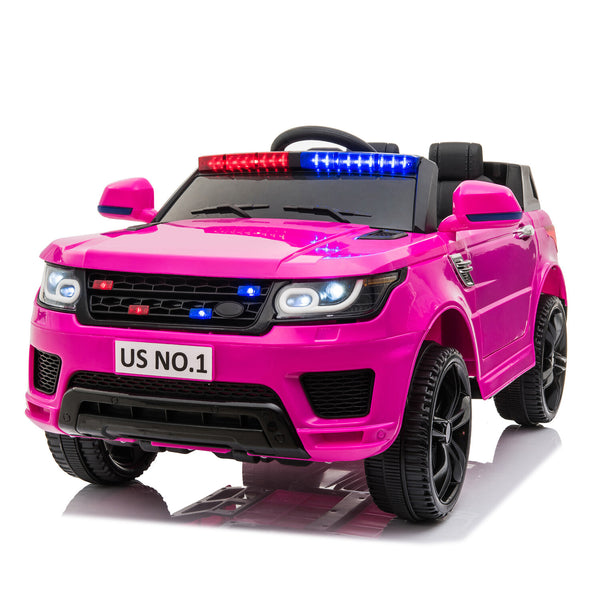 12V Kids Ride-On Cop SUV Car with Remote Control, Siren Sounds, Alarm Lights, and Music