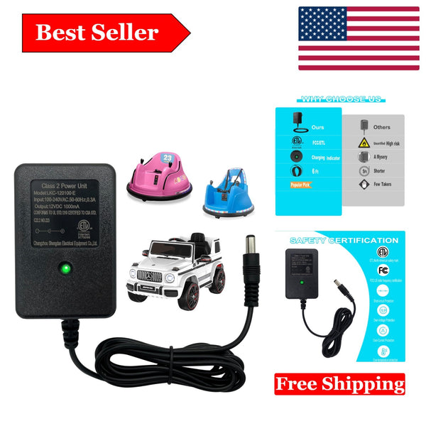 12V Universal Safe Power Charger for Kids Ride-On Bumper Cars Toy