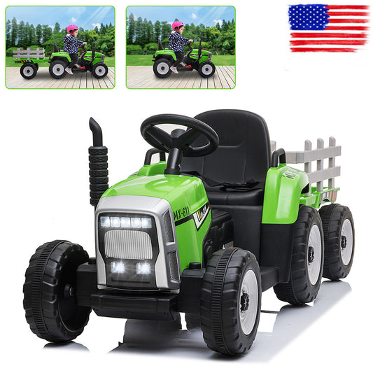 12V Battery-Powered Kids Ride-On Tractor Car with Remote Control and Trailer in Green Gas Scooters 0
