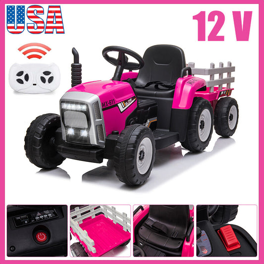 12V Kids Electric Ride On Tractor Car with Trailer and Remote Control Gas Scooters 0