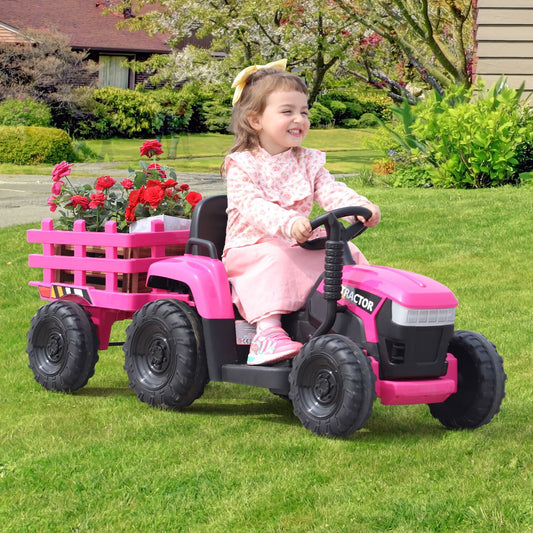 12V Electric Ride-On Tractor with Trailer Battery Powered Toy Car for Toddlers Gas Scooters 0