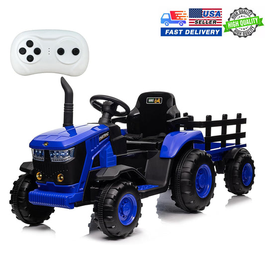 12V Electric Kids Ride-On Tractor Toy with Detachable Trailer and Remote Control Blue Gas Scooters 0