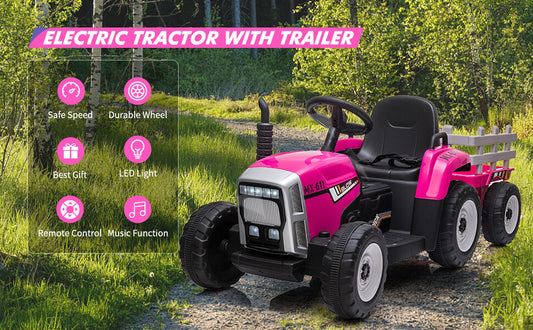 12V Kids Electric Ride-On Tractor with Trailer and 3-Speed Remote Control Gas Scooters 0