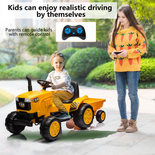12V Electric Kids Ride-On Tractor Excavator with Detachable Trailer and Remote Control
