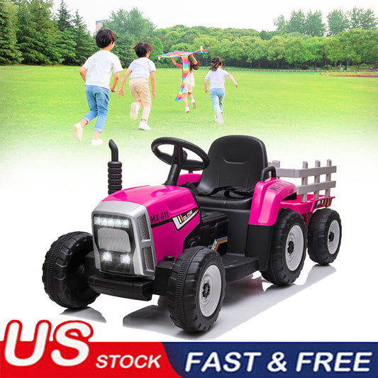 12V Electric Ride-On Tractor and Trailer for Kids with Remote Control and LED Lights Gas Scooters 0