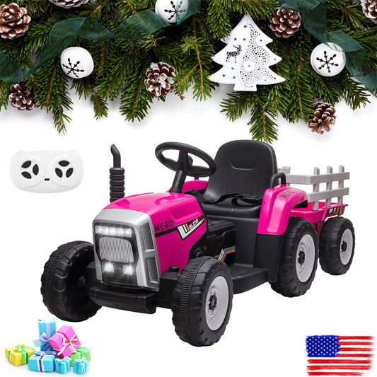 12V Kids Ride-On Tractor with Trailer and Remote Control, Battery Powered Toy Vehicle Gas Scooters 0