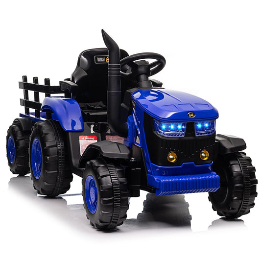 12V Kids Ride-On Tractor with Trailer, Remote Control, LED Lights, Music, USB Charging, and Battery Gas Scooters 0