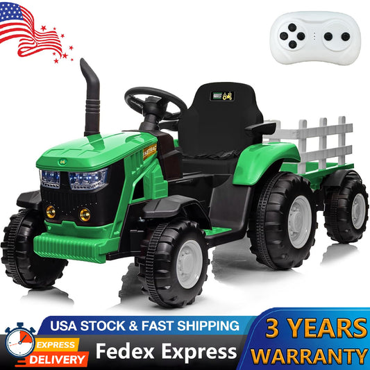 12V Kids Electric Ride-On Tractor with Trailer, Battery Powered Vehicle Gas Scooters 0