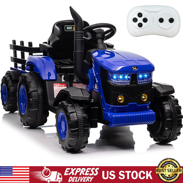 12V Electric Kids Ride-On Tractor with Trailer and 3-Speed Control Toy