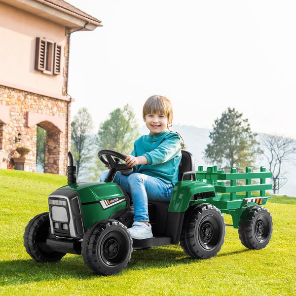 12V Kids Ride-On Tractor with Trailer, Remote Control, and LED Headlights