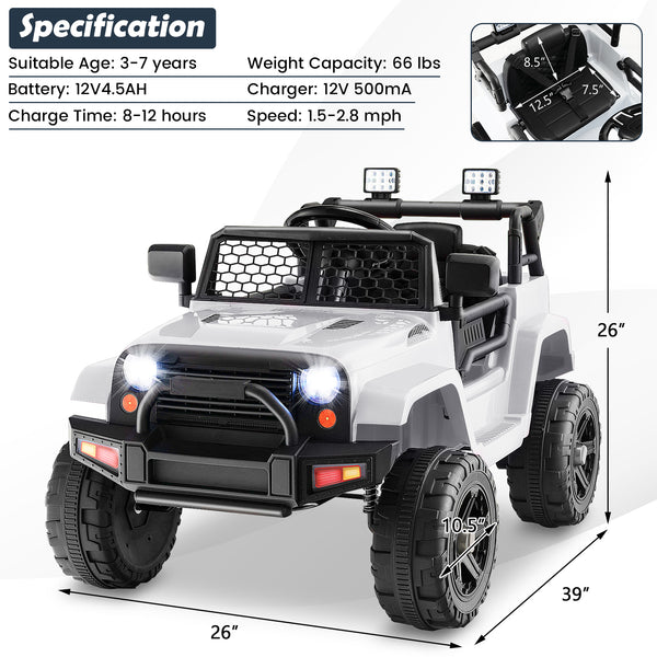 12V Kids Electric Ride-On Truck Car with Remote Control, Lights, and Music