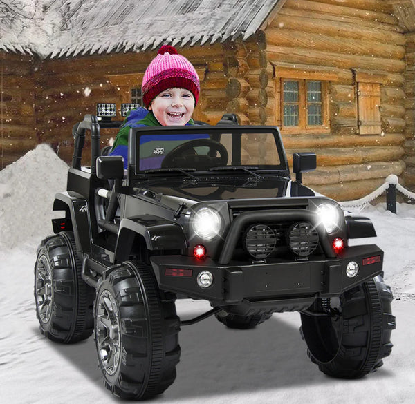12V Kids Ride-On Truck Car with Remote Control, Spring Suspension, Bluetooth, and LED Lights