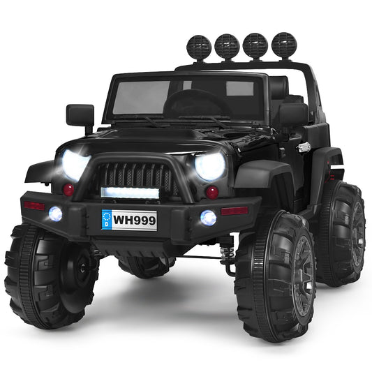12V Kids Ride-On RC Truck with Spring Suspension, LED Lights, Music, and Trunk – Black Gas Scooters 0