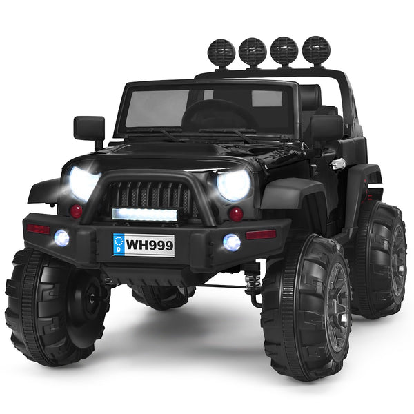 12V Kids Ride-On RC Truck with Spring Suspension, LED Lights, Music, and Trunk – Black