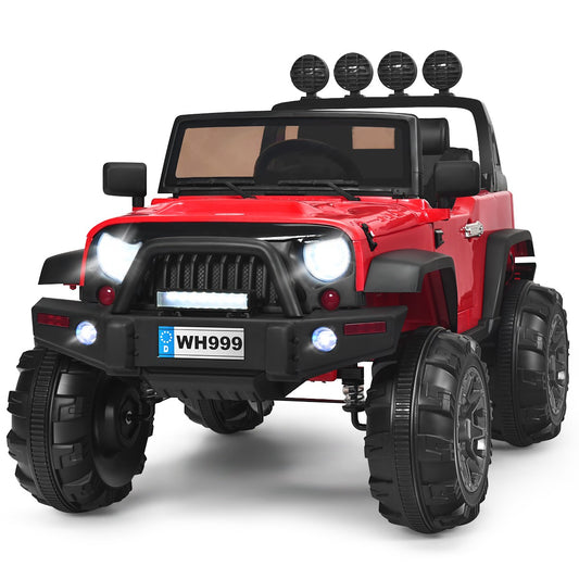 12V Kids Ride-On RC Truck with Spring Suspension, LED Lights, Music, and Storage Trunk - Red Gas Scooters 0
