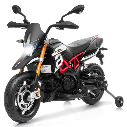 12V Licensed Kids Ride-On Motorcycle with Headlight and Training Wheels, Black Gas Scooters 0