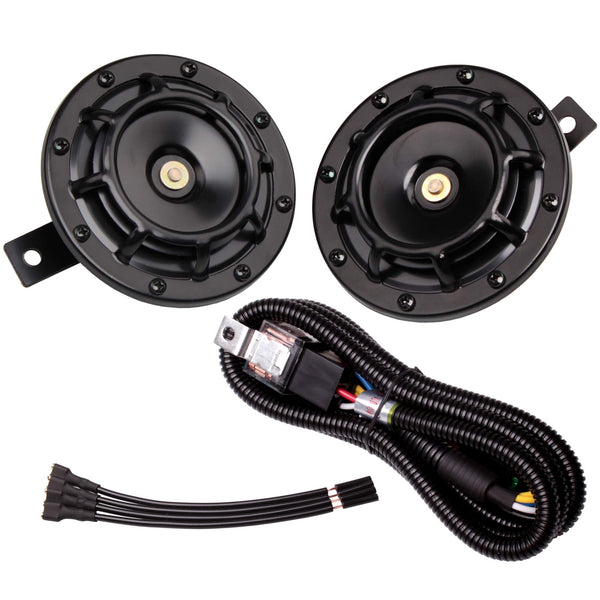 12V Loud Twin Metal Car Horn Kit with High and Low Tone Relay and Wire Harness