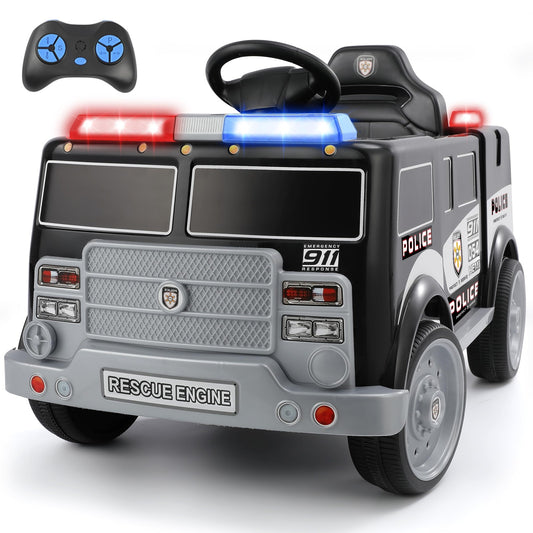12V Montable Carro de Policía con Control Remoto Luces y Música para Niños Gas Scooters 0