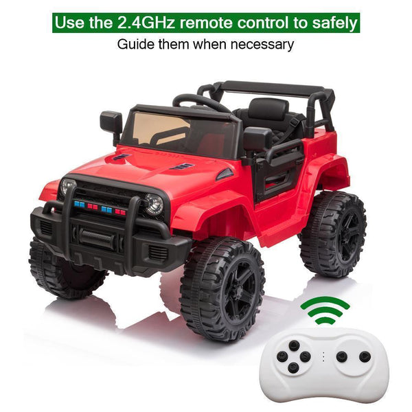 12V Electric Ride-On Truck for Kids with Power Wheels, LED Lights, and Openable Doors