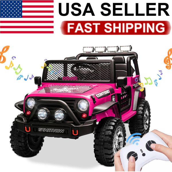 12V Red Electric Kids Ride-On Jeep Truck with Head and Tail Lights and Remote Control