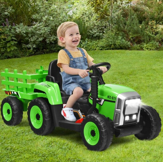 12V Remote Control Kids Ride-On Tractor with Detachable Trailer, Lights, and MP3 Music Gas Scooters 0