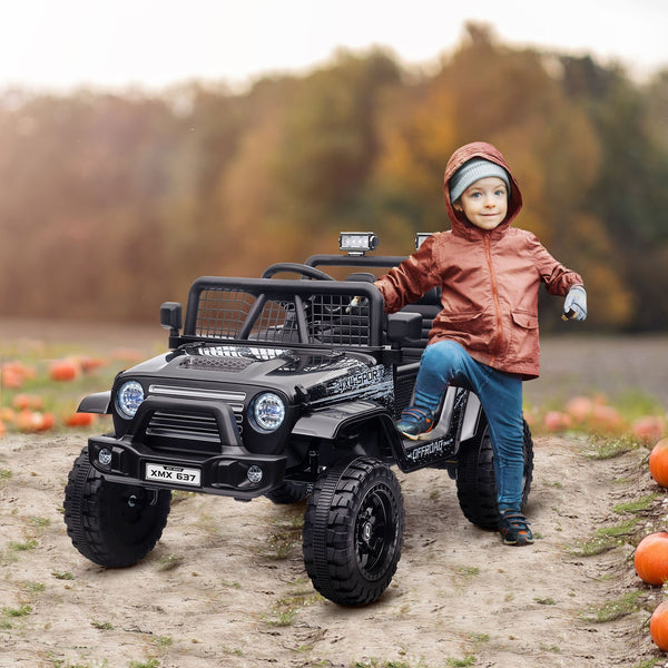 12V Ride-On Car and Truck with 4 Suspension Wheels in Black
