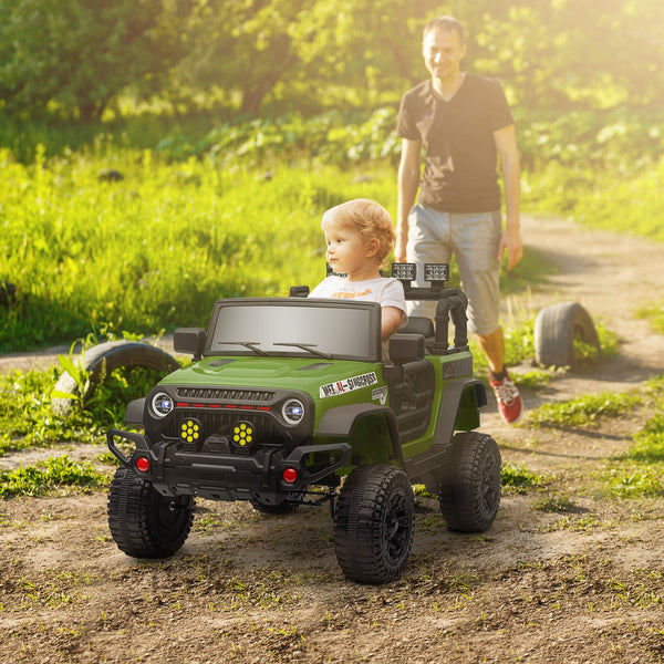12V Green Ride-On Car and Truck with Suspension Wheels