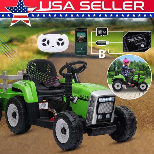 12V Electric Ride-On Tractor with Trailer, LED Lights, and MP3 Player for Kids Gas Scooters 0