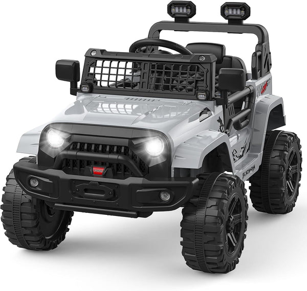12V Ride-On Truck with Remote Control, 3 Speeds, and Spring Suspension in Gray