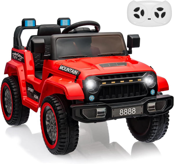 12V Red Battery-Powered Ride-On Car for Kids with Remote Control and 3 Speed Settings