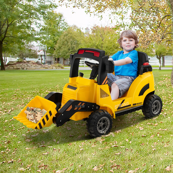 12V Ride-On Construction Excavator Toy for Toddlers Ages 3-7 in Yellow