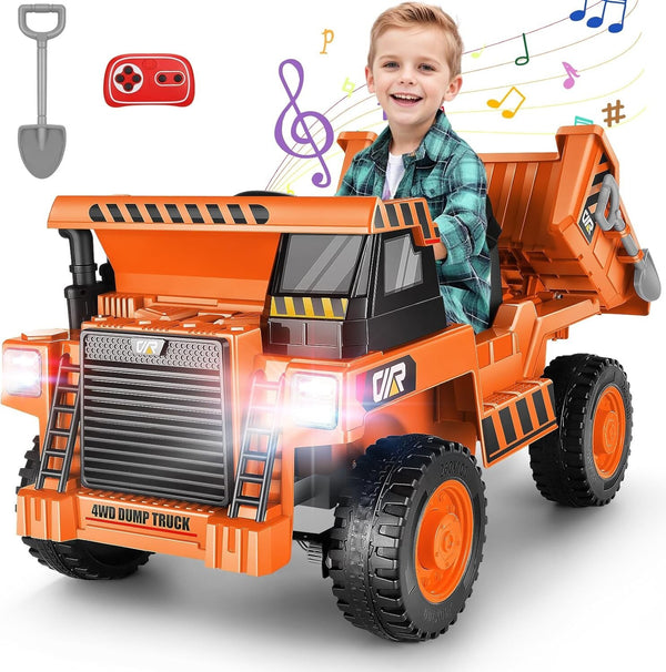 12V Electric Ride-On Dump Truck with Remote Control, Bluetooth, and Music Player