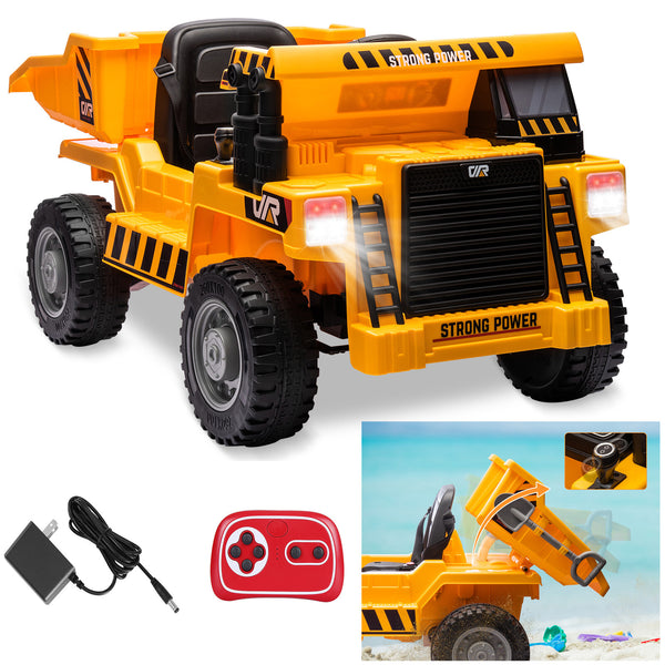 12V Electric Ride-On Dump Truck with Remote Control and Music for Kids