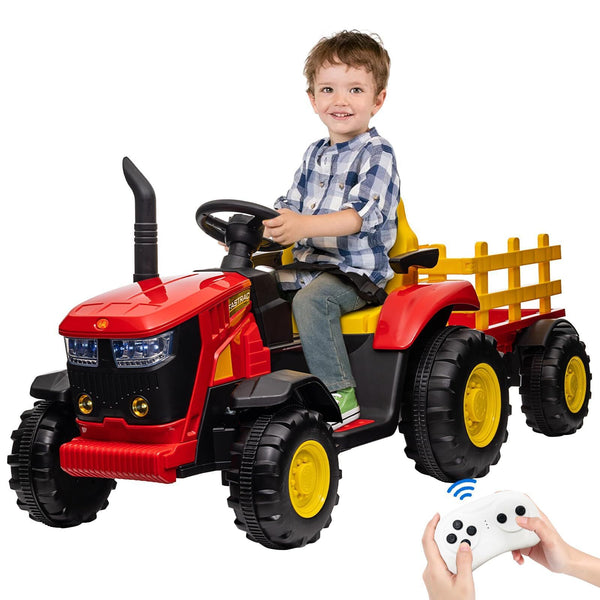 12V Electric Ride-On Tractor for Kids with Trailer, 6 Wheels, and Bluetooth