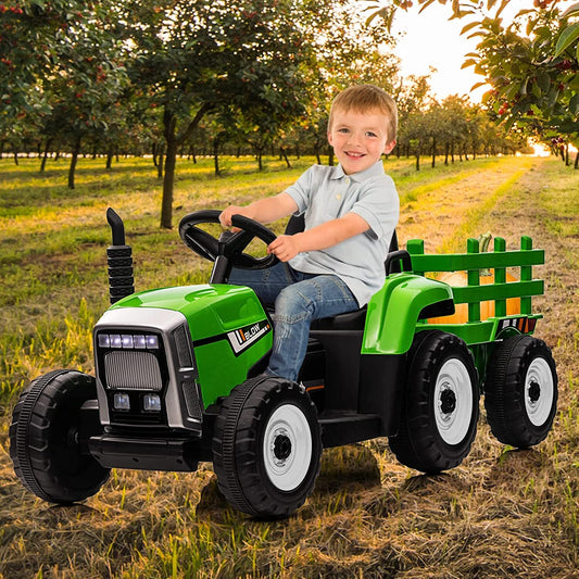 12V Electric Ride-On Tractor with Detachable Trailer for Kids and Toddlers Gas Scooters 0