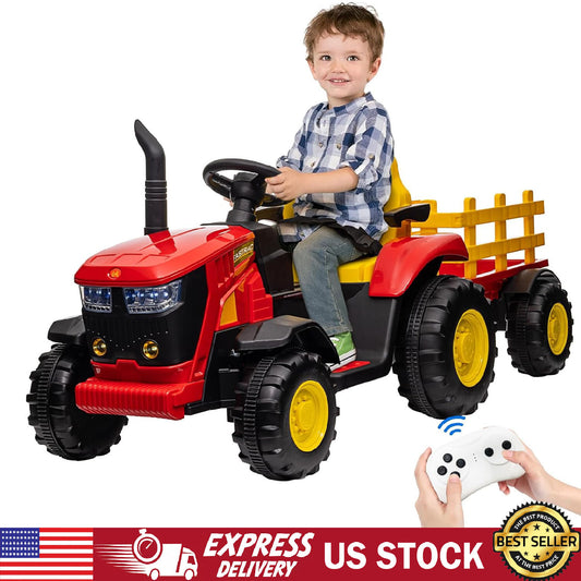 12V Battery-Powered Electric Ride-On Tractor with Trailer and Remote Control Toy Gas Scooters 0