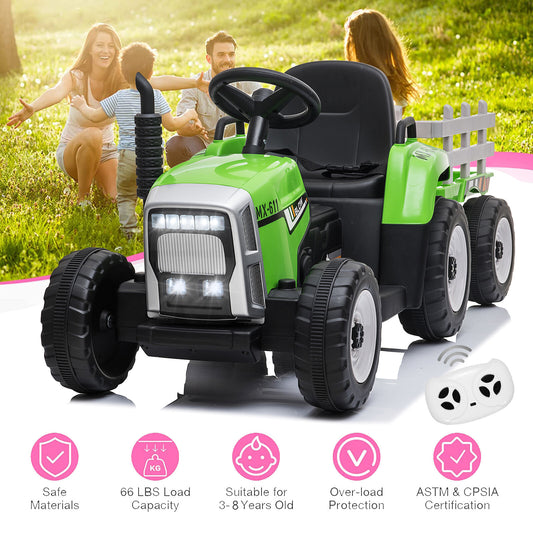 12V Electric Ride-On Tractor with Trailer for Kids and Remote Control Vehicle Toy Gas Scooters 0