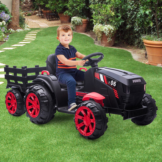 12V Electric Ride-On Tractor with Trailer for Toddlers and Kids Featuring LED Lights Gas Scooters 0
