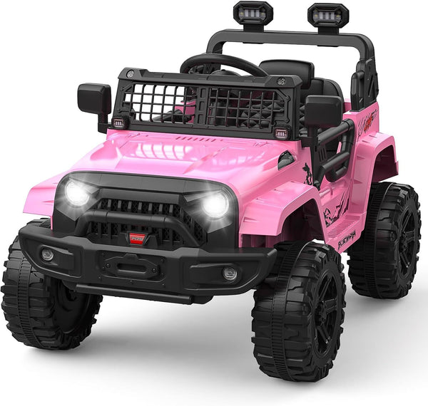 12V Electric Ride-On Truck for Kids with AUX Port, LED Lights, and 2 Speed Settings