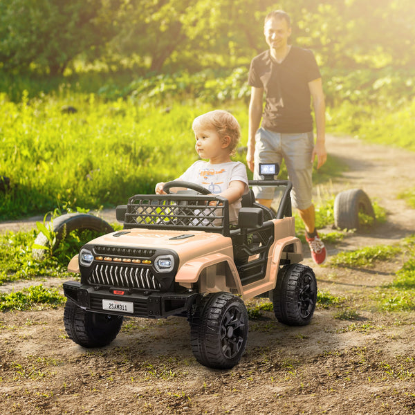 12V Ride-On Truck with Spring Suspension and Remote Control in Khaki
