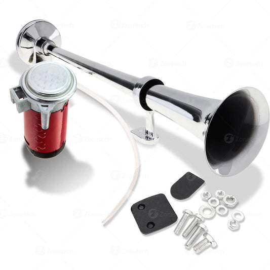 12V Single Trumpet Air Horn Silver with Premium Quality Alarm and Relay Included Gas Scooters 0