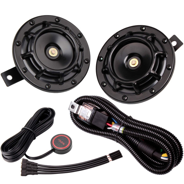 12V Supertone Car and Truck Horn Kit with Wire and Button Black High Low Tone