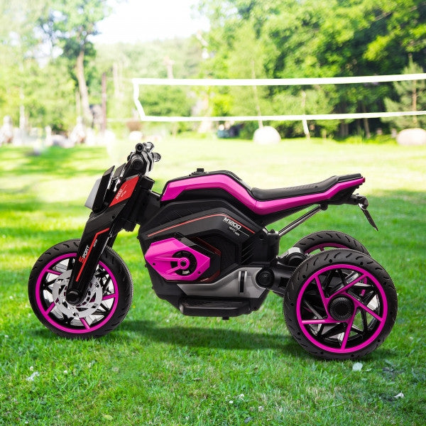 12V Three-Wheeled Battery-Powered Motorcycle with LED Lights and Horn for Kids Ages 3-8