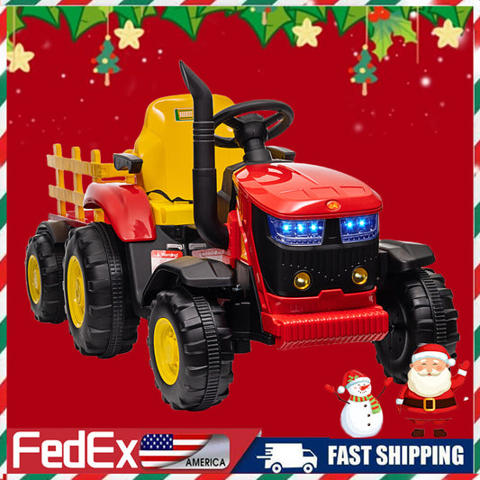 12V Electric Ride-On Tractor Car for Kids with Trailer and Rechargeable Battery Gas Scooters 0