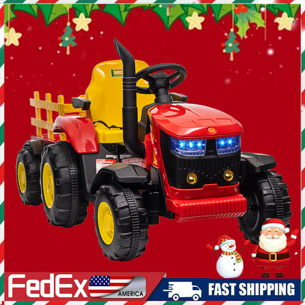12V Electric Ride-On Tractor Car for Kids with Trailer and Rechargeable Battery