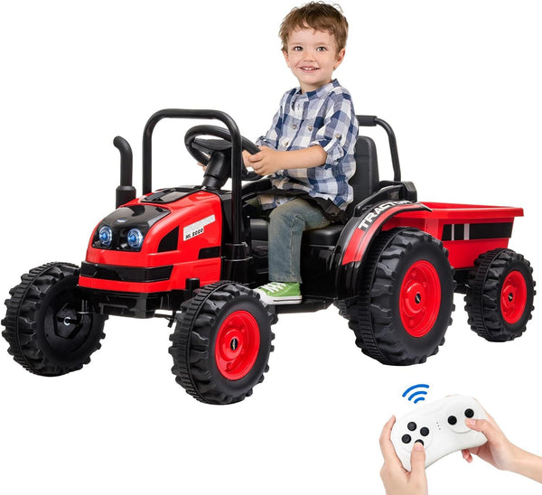 12V Upgraded Electric Ride-On Tractor with Trailer and Remote Control for Kids
