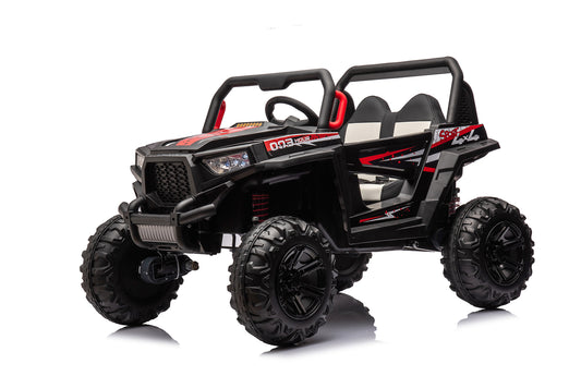 12V 7Ah Dual Battery 30W 4-Wheel Drive Kids Ride-On Car with Leather Seat and One-Button Start Forward and Backward Gas Scooters 0