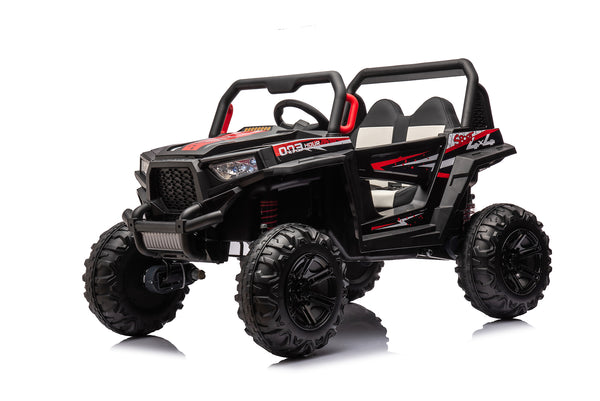 12V 7Ah Dual Battery 30W 4-Wheel Drive Kids Ride-On Car with Leather Seat and One-Button Start Forward and Backward
