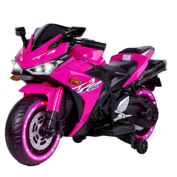 12V 7Ah Kids Ride-On Motorcycle Toy with Training Wheels and Lighting
